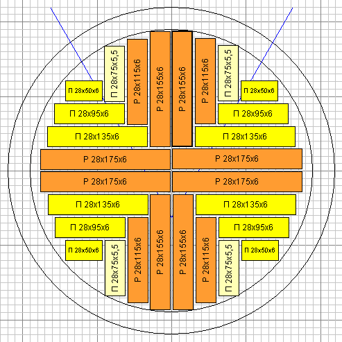 Схема распиловки, для максимального получения доски радиального  и полурадиального распила.