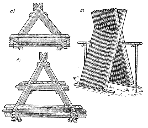Штабеля пиломатериалов в виде треугольных призм